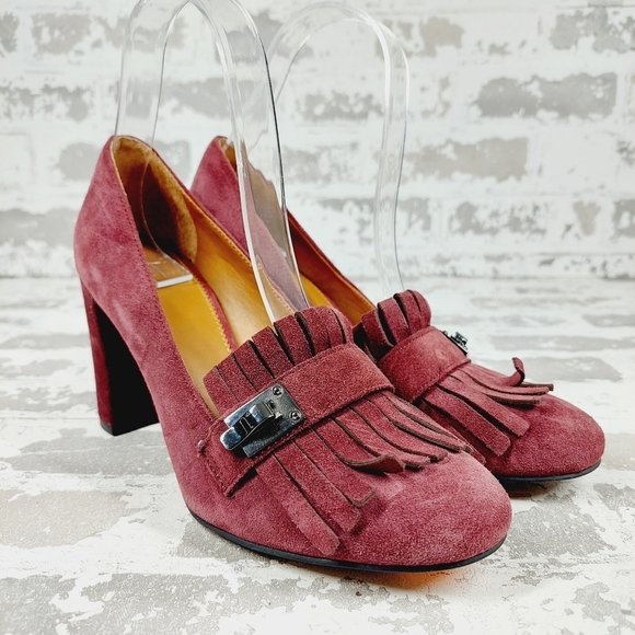 SARTO By Franco Sarto Burgundy Leather Round-Toe Heeled Pumps Sandals M662 - Picture 4 of 13